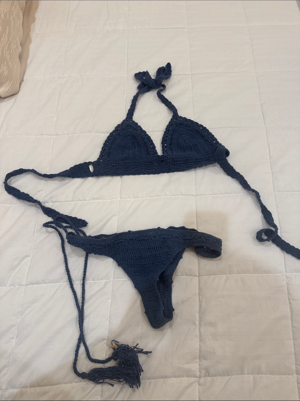 Handmade Navy Crochet Bikini with Shell & Bead Detail - Picture 3 of 4